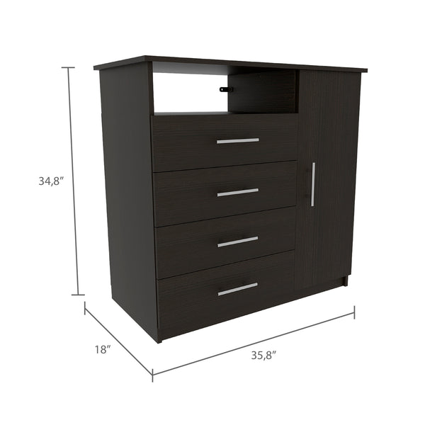 English Elm 3 Piece Bedroom Set Rioja 4-Drawer Dresser + 2 Omaha Nightstands Black — Easy Assembly, Durable Particle Board, Pre-Drilled Holes, Clear Instructions B0200S00248