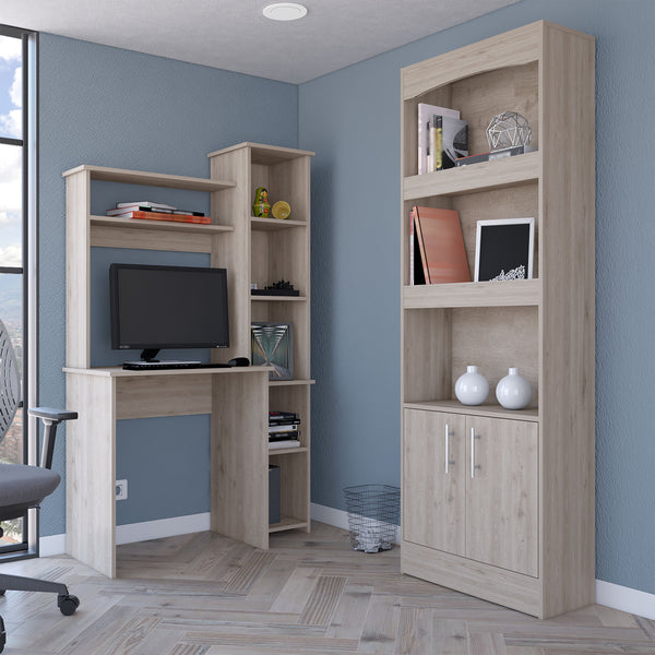 English Elm 2 Piece Office Set Bookcase and Desk with Easy Interlock Assembly, Durable Particle Board, Sleek Finish Light Gray 42.9 L x 31.8 W x 5.5 H B0200S00231