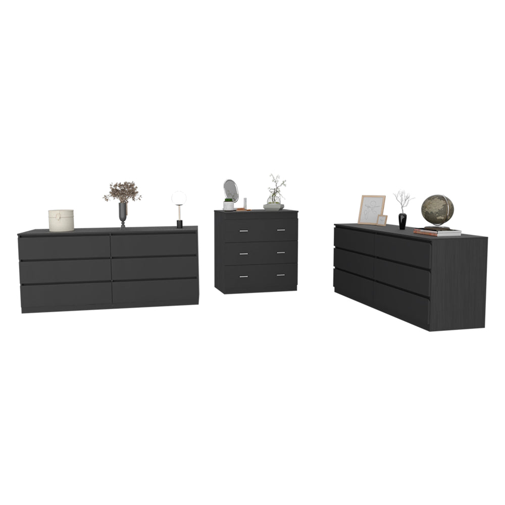 English Elm 3 Piece Bedroom Set Cocora & Capri Dressers Black — Sturdy RTA Particle Board, Easy Interlock, Pre-Drilled B0200S00255