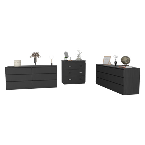 English Elm 3 Piece Bedroom Set - Black Cocora & Capri Dressers, Easy Interlock Assembly, Durable Particleboard B097S00065