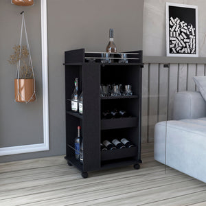 English Elm Bar Bar Cart with Glass Door and Casters — Easy Interlock Assembly, Pre-Drilled Holes, Durable Wood Finish Black 36.2 L x 21.6 W x 6.29 H B097120617