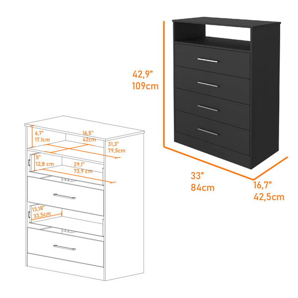 English Elm 2 Piece Bedroom Set London Armoire & Egeo 5-Drawer Dresser Black/Light Oak — RTA, Durable, Easy Assemble B0200S00237