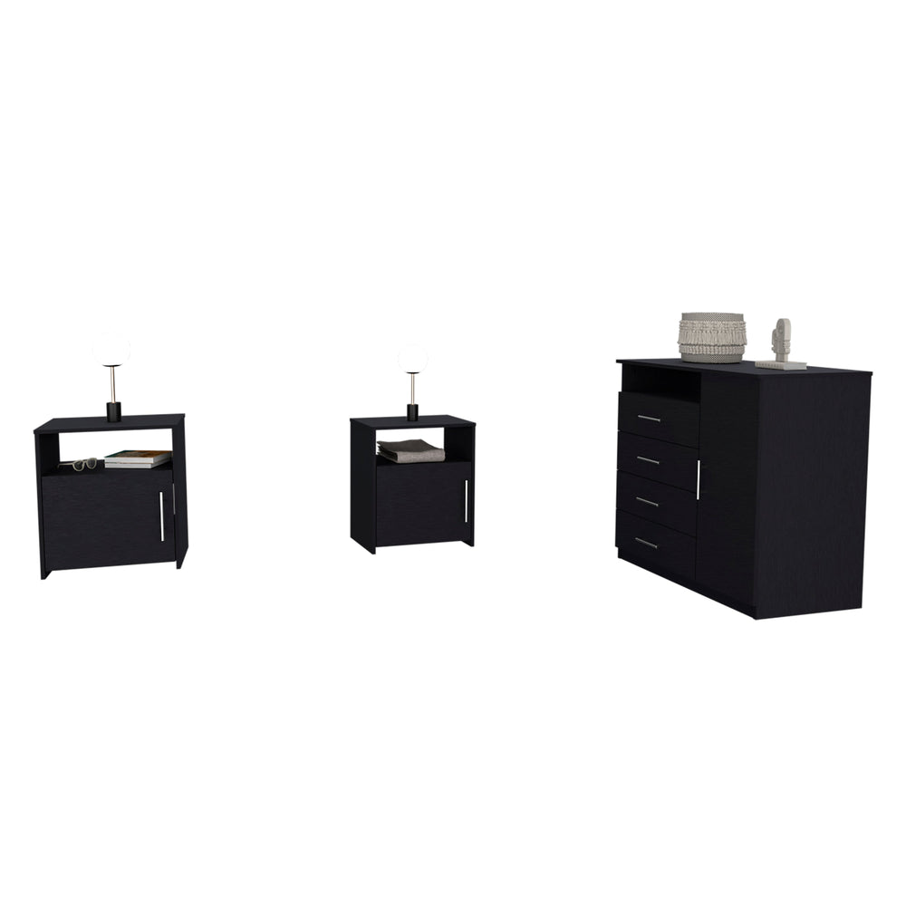 English Elm 3 Piece Bedroom Set Rioja 4-Drawer Dresser + 2 Omaha Nightstands Black — Easy Assembly, Durable Particle Board, Pre-Drilled Holes, Clear Instructions B0200S00248