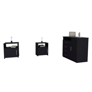 English Elm 3 Piece Bedroom Set Rioja 4-Drawer Dresser + 2 Omaha Nightstands Black — Easy Assembly, Durable Particle Board, Pre-Drilled Holes, Clear Instructions B0200S00248