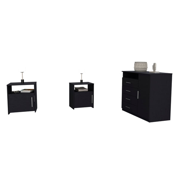 English Elm 3 Piece Bedroom Set Rioja 4-Drawer Dresser + 2 Omaha Nightstands Black — Easy Assembly, Durable Particle Board, Pre-Drilled Holes, Clear Instructions B0200S00248