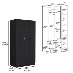English Elm Wardrobe Armoire with 3 Doors and 2 Inner Drawers, Sturdy Particle Board, Easy Interlocking Assembly Black 74.8 L x 23.62 W x 2.75 H B097S00010