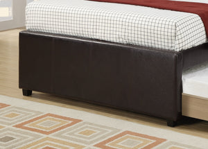 English Elm Twin Faux Leather Upholstered Bed with Pull-Out Trundle for Kids Compact Modern Sleep Solution Espresso 51 L x 43 W x 6 H B011S01150