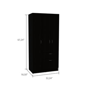 English Elm 3 Piece Cartagena Armoire with 2 Omaha Nightstands Black — RTA Durable Particleboard, Easy Assembly, QR Guides B097S00055