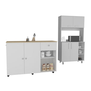 English Elm 2 Piece Kitchen Set with Island and Pantry Cabinet — Sturdy RTA Particle Board, Easy Interlock Assembly, Pre‑drilled Holes, Clear Instructions, Durable Finish White 41.5 L x 2.4 W x 5.8 H B0200S00230
