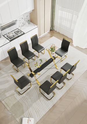 English Elm Dining Table - Stylish Tempered Glass Top With Gold-Plated Metal Legs For Modern Home & Office Use W1151S00260