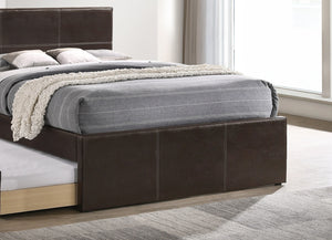 English Elm Twin Faux Leather Upholstered Bed with Pull-Out Trundle for Kids Compact Modern Sleep Solution Espresso 44 L x 41 W x 7 H B011S01148