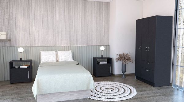 English Elm 3 Piece Cartagena Armoire with 2 Omaha Nightstands in Black – RTA Durable Particleboard, Easy Assembly, Pre-Drilled Holes, Clear Instructions B0200S00245