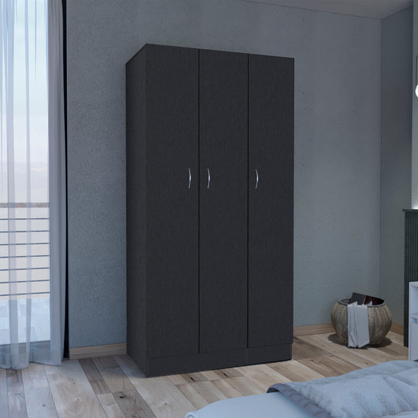 English Elm Wardrobe Armoire with 3 Doors and 2 Inner Drawers, Sturdy Particle Board, Easy Interlocking Assembly Black 74.8 L x 23.62 W x 2.75 H B097S00010