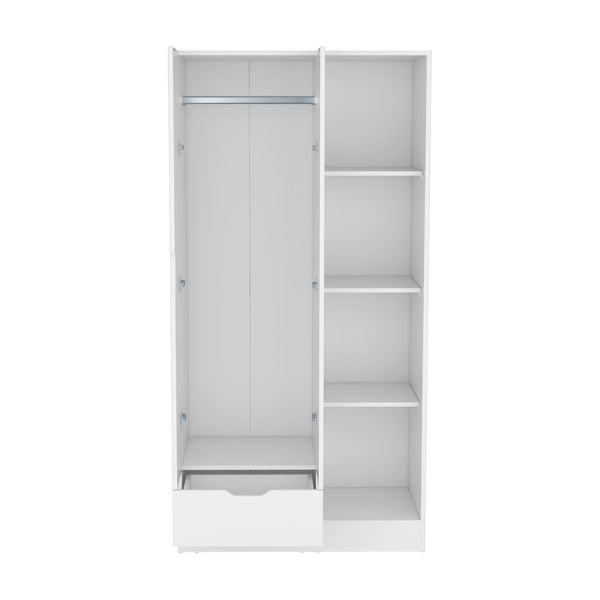 English Elm Armoire with 71" Height, 1 Drawer & 4 Open Shelves, 2 Doors, Sturdy Particleboard, Easy Assembly White 40.15 L x 23.62 W x 3.93 H B097S00012