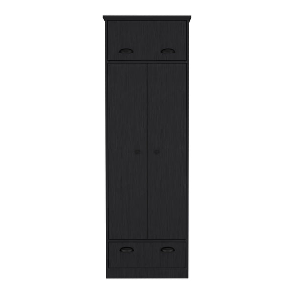 English Elm Dresser-closet with secure interlocking assembly, roomy upper storage, shelves, hanging rod, drawer Black 73.6 L x 24.4 W x 3.54 H B097S00005