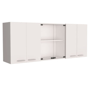 English Elm 2 Piece Kitchen Set: Stylish Island Cart & Glass-Front Wall Cabinet For Modern Storage Solutions B097S00039