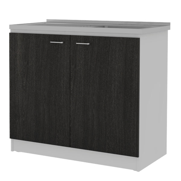 English Elm 2 Piece Kitchen Set with 150 Wall Cabinet & Utility Sink Cabinet, Black Particleboard, Easy-Assembly, Durable Design B0200S00228