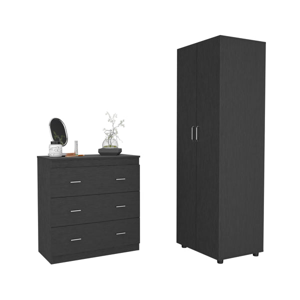 English Elm 2 Piece Bedroom Set London Armoire & Capri 3-Drawer Dresser Black — Easy-Assembly, Durable Wood Finish, Pre-Drilled Holes, Clear Instructions B0200S00259
