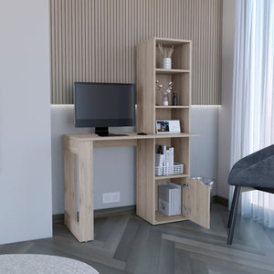 English Elm Writing Desk with Bookcase and Cabinet featuring easy interlock assembly, pre-drilled holes, durable wood finish Gray 45.6 L x 22.4 W x 5.11 H B097120595