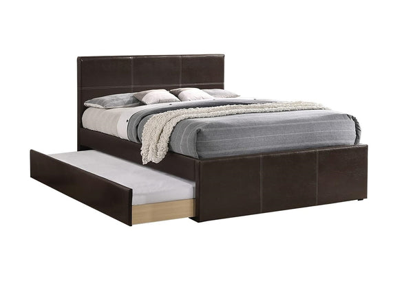 English Elm Twin Faux Leather Upholstered Bed with Pull-Out Trundle for Kids Compact Modern Sleep Solution Espresso 44 L x 41 W x 7 H B011S01148