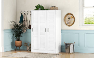 English Elm 3-door Shutter Wardrobe White Mdf Freestanding Bedroom Storage with Hanging Rail LP006003AAK