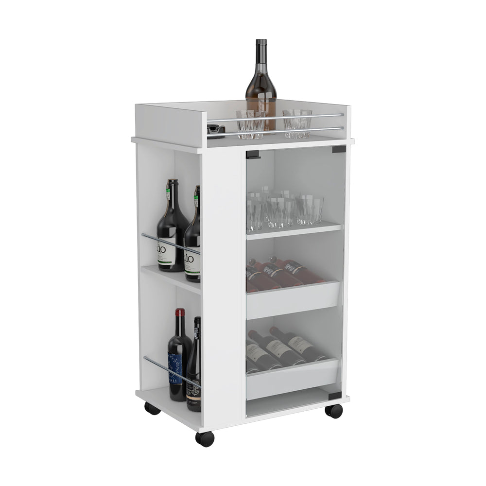 English Elm Bar Bar Cart with Glass Door and Casters — Easy Interlock Assembly, Pre-Drilled Holes, Durable Wood Finish White 36.2 L x 21.6 W x 6.29 H B097120616