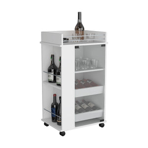 English Elm Bar Bar Cart with Glass Door and Casters — Easy Interlock Assembly, Pre-Drilled Holes, Durable Wood Finish White 36.2 L x 21.6 W x 6.29 H B097120616