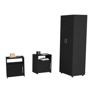 English Elm 3 Piece London Armoire & 2 Omaha Nightstands Set in Black — Easy-Assembly, Durable Particleboard Finish B097S00051