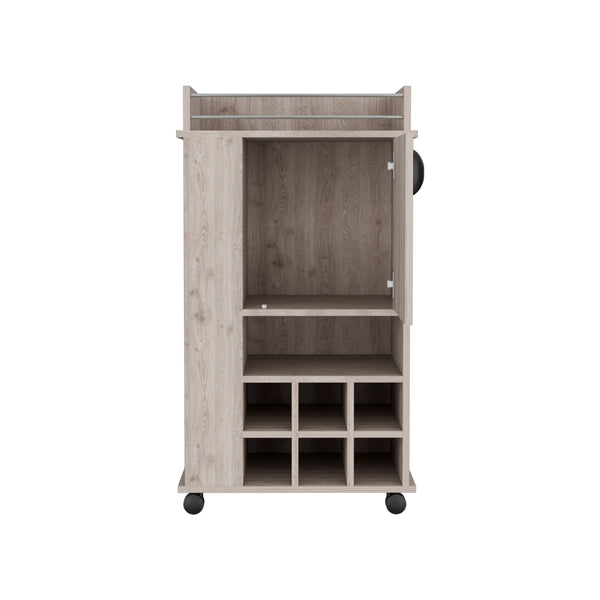English Elm Bar Bar Cart with built-in 6-bottle wine rack, smooth-rolling casters, sturdy RTA wood construction Gray 36.2 L x 21.2 W x 6.29 H B097120590