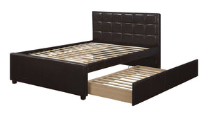 English Elm Twin Faux Leather Upholstered Bed with Pull-Out Trundle for Kids Compact Modern Sleep Solution Espresso 51 L x 43 W x 6 H B011S01150