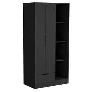 English Elm Armoire with 71" Height, 1 Drawer & 4 Open Shelves, 2 Doors, Sturdy Particleboard, Easy Assembly Black 40.15 L x 23.62 W x 3.93 H B097S00011