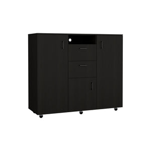 English Elm 3 Piece Milano Bedroom Set with Double-Door Dresser & 2 Salento Nightstands, Black, Easy-Assembly Durable Design B097S00064