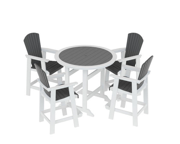 English Elm HDPE High Top Patio Bar Table Set for 4 White & Gray – Durable Outdoor HDPE Dining Table and 4 Chairs W1209S00016