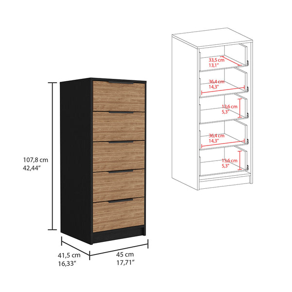 English Elm 2 Piece Bedroom Set London Armoire & Egeo 5-Drawer Dresser Black/Light Oak — RTA, Durable, Easy Assemble B0200S00237