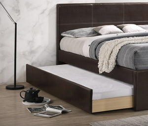 English Elm Twin Faux Leather Upholstered Bed with Pull-Out Trundle for Kids Compact Modern Sleep Solution Espresso 44 L x 41 W x 7 H B011S01148