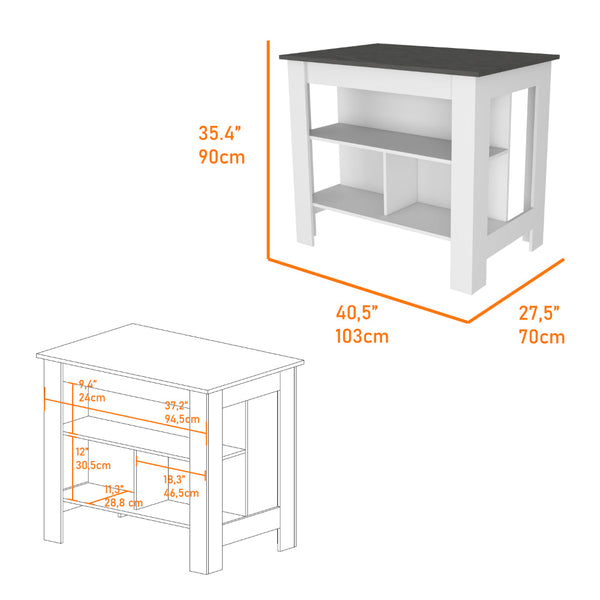 English Elm 2 Piece Kitchen Set - Modern Delos Island & Barbados Pantry Cabinet In White/Onyx/Light Oak Finish B097S00019