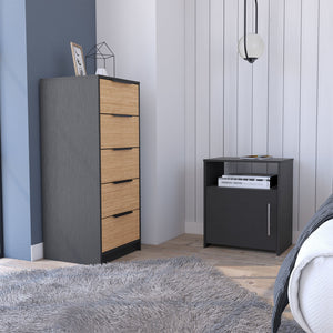 English Elm 2 Egeo 5-Drawer Dresser & Omaha Nightstand Set in Black/Light Oak — Sturdy RTA, Easy Assembly, Pre-Drilled Holes, Modern Bedroom Storage B097S00063