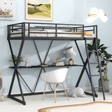 Hearth and Haven Twin Loft Bed with Desk, Ladder and Full Length Guardrails, Black WF306851AAB