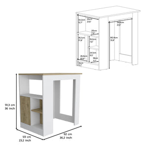 English Elm Kitchen Island with 36" Height, Interlocking RTA Assembly, 3 Open Shelves & Push-Open Cabinet, White Macadamia B097120599