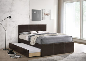 English Elm Twin Faux Leather Upholstered Bed with Pull-Out Trundle for Kids Compact Modern Sleep Solution Espresso 44 L x 41 W x 7 H B011S01148