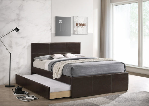 English Elm Twin Faux Leather Upholstered Bed with Pull-Out Trundle for Kids Compact Modern Sleep Solution Espresso 44 L x 41 W x 7 H B011S01148