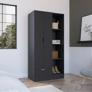 English Elm Armoire with 71" Height, 1 Drawer & 4 Open Shelves, 2 Doors, Sturdy Particleboard, Easy Assembly Black 40.15 L x 23.62 W x 3.93 H B097S00011