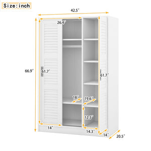 English Elm 3-door Shutter Wardrobe White Mdf Freestanding Bedroom Storage with Hanging Rail LP006003AAK