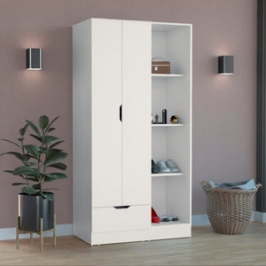 English Elm Armoire with 71" Height, 1 Drawer & 4 Open Shelves, 2 Doors, Sturdy Particleboard, Easy Assembly White 40.15 L x 23.62 W x 3.93 H B097S00012