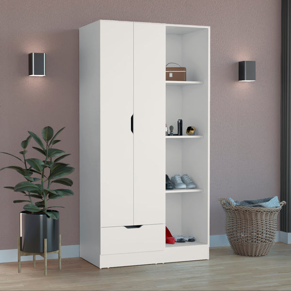 English Elm Armoire with 71" Height, 1 Drawer & 4 Open Shelves, 2 Doors, Sturdy Particleboard, Easy Assembly White 40.15 L x 23.62 W x 3.93 H B097S00012