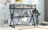 Hearth and Haven Twin Loft Bed with Desk, Ladder and Full Length Guardrails, Black WF306851AAB