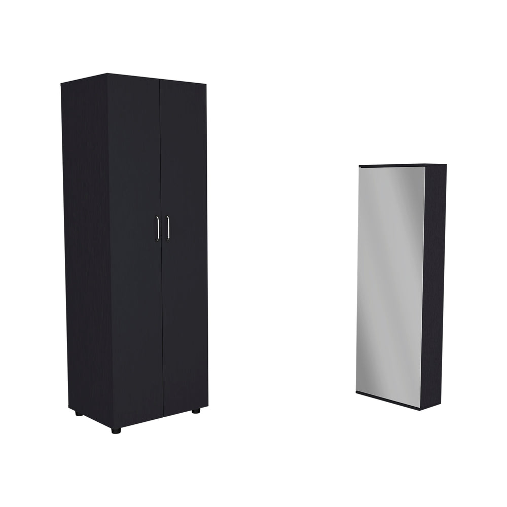 English Elm 2 London Armoire & Baltimore Shoe Rack Set in Black, Easy Interlock Assembly, Durable Particleboard Finish B0200S00258