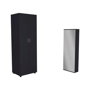 English Elm 2 London Armoire & Baltimore Shoe Rack Set in Black, Easy Interlock Assembly, Durable Particleboard Finish B0200S00258