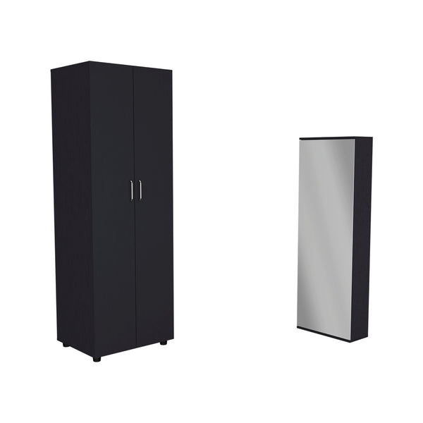 English Elm 2 London Armoire & Baltimore Shoe Rack Set in Black — Durable Particleboard, Easy Interlock Assembly, Pre-Drilled Holes, Clear Instructions B097S00068