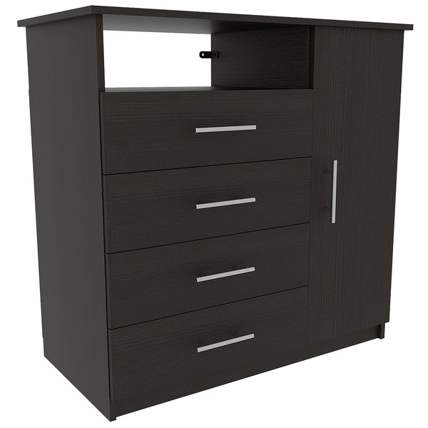 English Elm 3 Piece Bedroom Set Rioja 4-Drawer Dresser + 2 Omaha Nightstands Black — Easy Assembly, Durable Particle Board, Pre-Drilled Holes, Clear Instructions B0200S00248